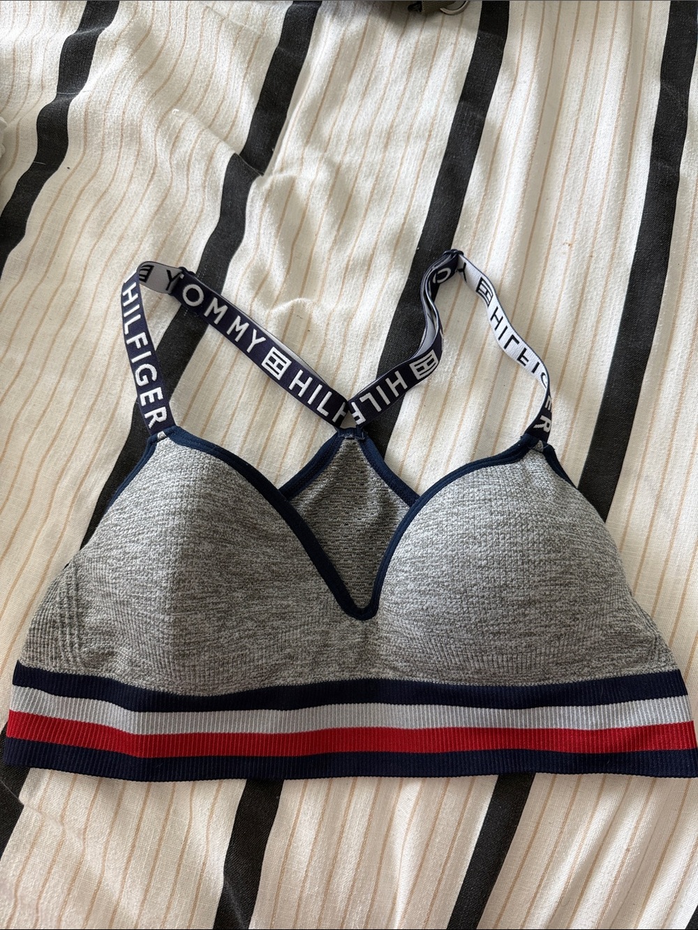 Tommy Hilfiger Gray Bralette with Navy, White & Red Trim